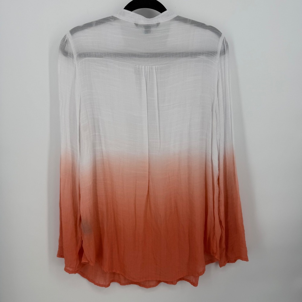 Zac & Rachel Poly Rayon Tunic Women Large White Orange Excellent Ombre Pintuck - Picture 2 of 7